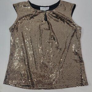 Kasper Women's Black Gold Shiny Sequin Sleeveless Shirt Top Shell Tank NEW Large